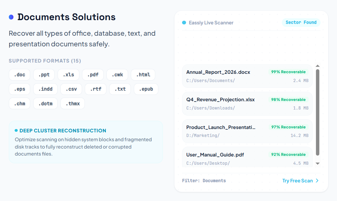 Documents recovery file scanner interface