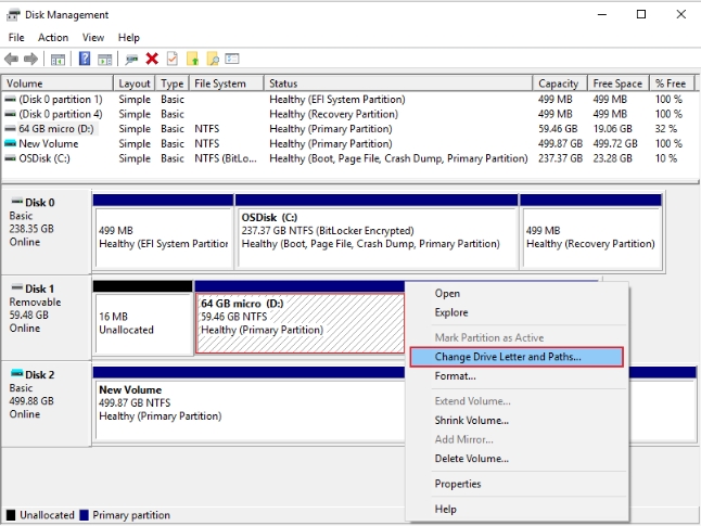 select Change Drive Letter | WD Elements External Hard Drive Not Showing Up