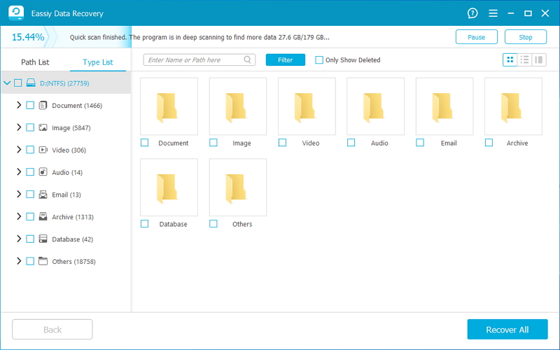 Eassiy data recovery to recover data step 2