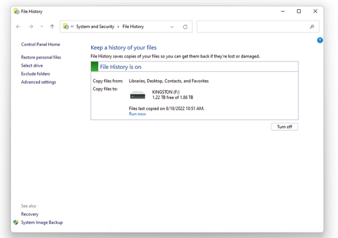 click Restore personal files