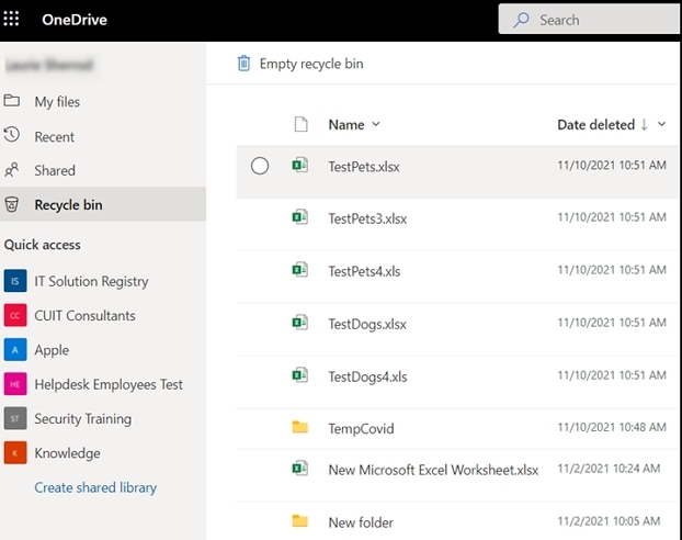 OneDrive Recycle Bin