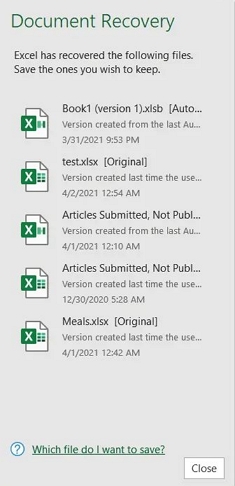 Recover Unsaved Workbooks