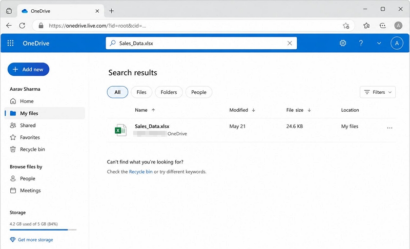 search for workbook in OneDrive